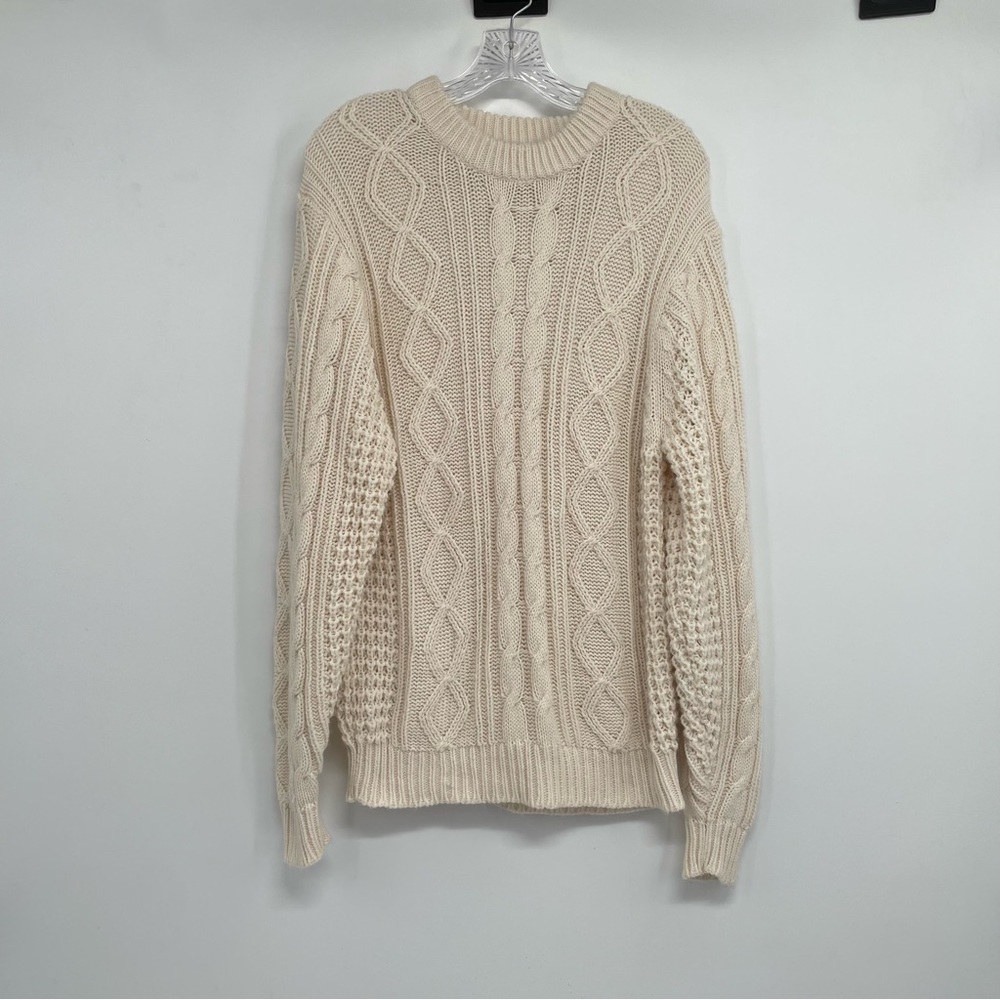 Timber Trail mens acrylic pull over cable knit sweater fisherman ivory Size M